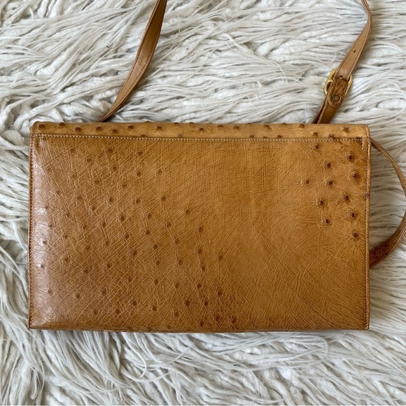 Cape Cobra Brown Ostrich Leather Rectangular Bow Accent Vintage Crossbody Bag - Picture 3 of 12